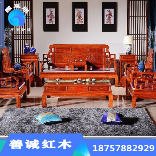 红木家具 大果紫檀国色天香实木双人床