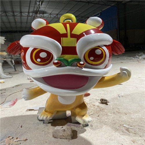 新年卡通狮子雕塑 玻璃钢卡通吉祥物雕塑 商场美陈雕塑