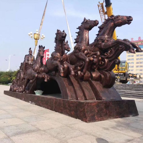 群马雕塑 马拉车铜雕塑 园林广场铜雕摆件