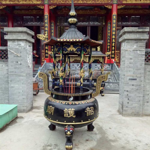 圆形龙柱带盖香炉 香炉厂家