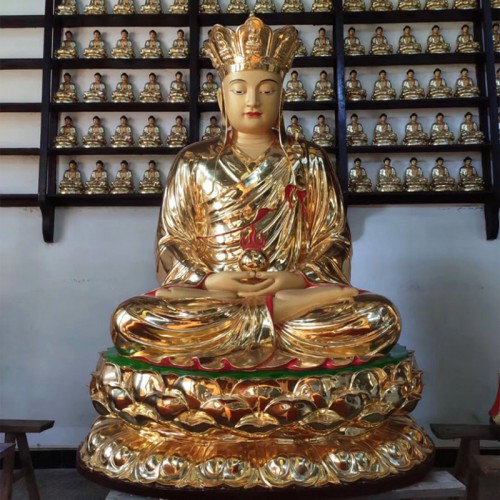 雕塑贴金地藏王菩萨佛像 玻璃钢闵公道明站像