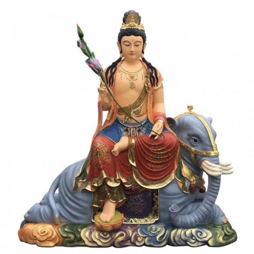 寺院定制2米文殊普贤菩萨佛像彩绘贴金公元