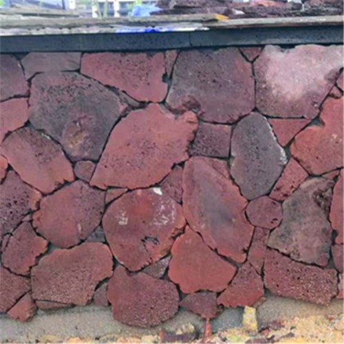 红色火山岩片石外墙装饰 火山岩碎拼地面铺装