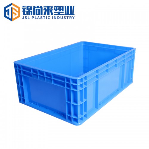 物流箱 锦尚来塑业蓝色带翻盖带卡夹物流汽配塑料箱 厂家特价