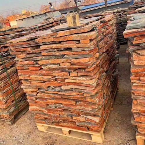 锈色垒墙石 锈边砌墙石 锈面铺路碎拼片石