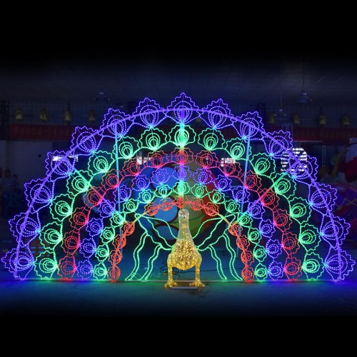 发光铁艺彩灯孔雀造型灯灯光节灯会景区公园装饰灯