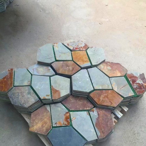 锈色冰裂纹地砖 不规则网贴碎拼文化石