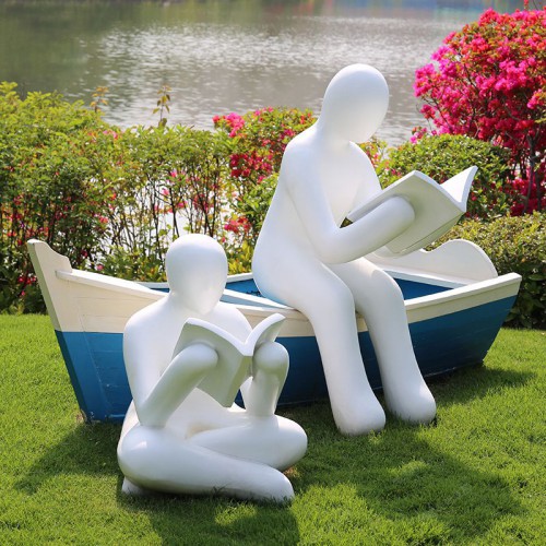 户外玻璃钢抽象人物雕塑学校广场看读书人现代舞蹈天使阅读者摆件