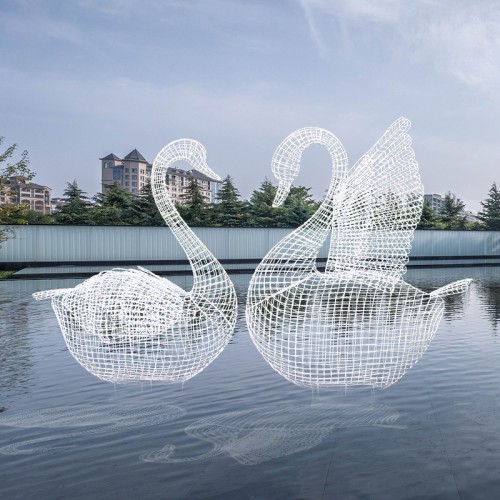 镂空不锈钢铁艺天鹅大型户外庭院田园摆件雕塑装饰品景观草坪美陈