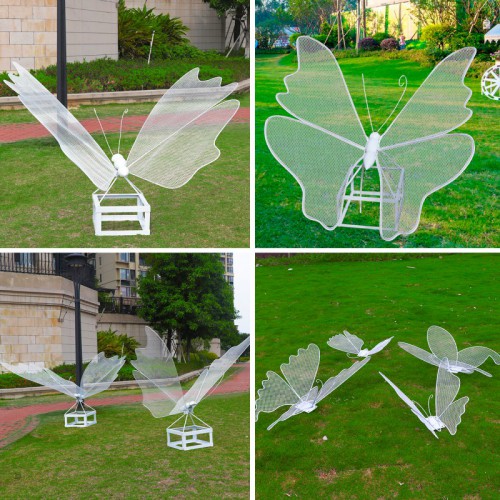 户外不锈钢雕塑公园林广场草坪景观装饰铁艺昆虫镂空发光蝴蝶摆件