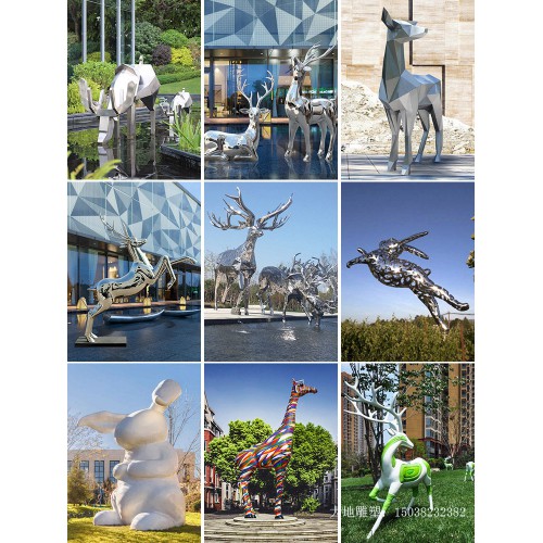 大型不锈钢雕塑定制鹿卡通动物户外铸铜园林景观艺术品玻璃钢摆件