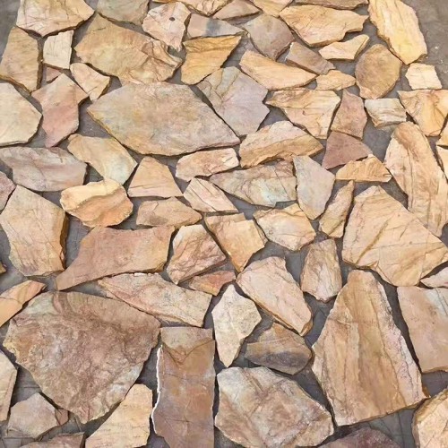 碎拼石板 黄木纹碎拼石 黄木纹板岩碎拼石