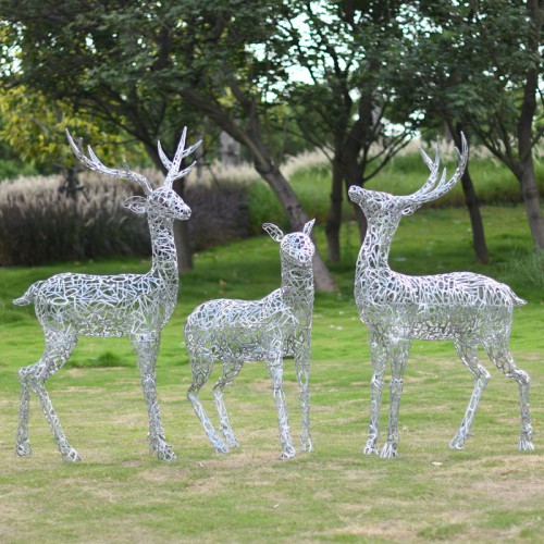 不锈钢锻造镂空梅花鹿雕塑楼盘园林景观摆件户外广场商场动物装饰