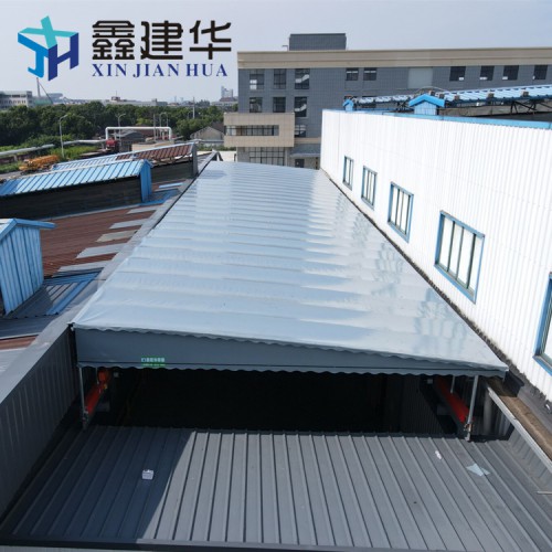 厂家大跨度屋顶轨道移动伸缩雨棚 悬空过道雨棚遥控电动推拉棚