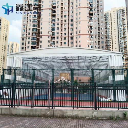 户外篮球场移动推拉遮阳蓬电动伸缩雨棚活动雨棚