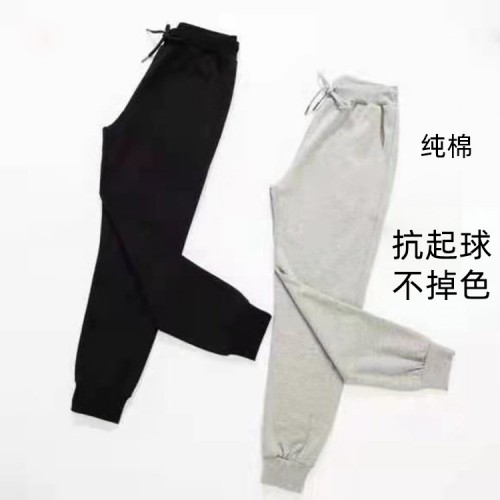纯棉卫裤厂家批发春秋毛圈男女款黑灰色加绒冬款束脚休闲运动裤