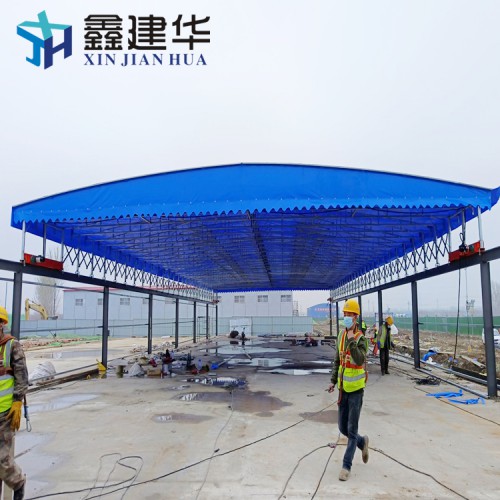 工厂电动雨棚活动遮阳蓬膜结构车棚厂家定制