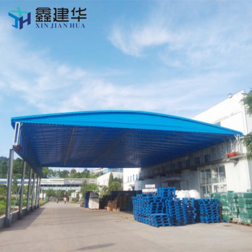 重庆篮球场电动雨棚 过道遮阳蓬 防雨防晒布料使用8年