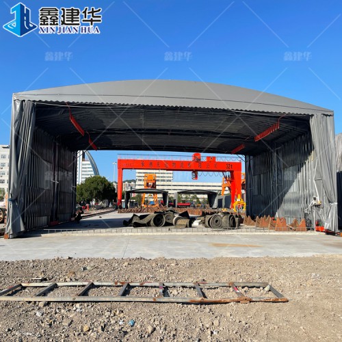 河北承德物流园大型仓库电动雨棚 户外移动推拉棚抗风8级