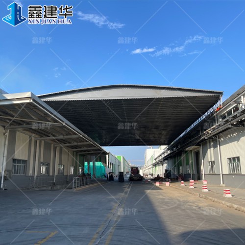 广西北海厂房通道电动雨棚 钢立柱电动推拉棚可防违建