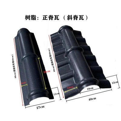 ASA合成树脂瓦配件 正脊瓦 滴水 仿古瓦屋檐堵头瓦品类齐全