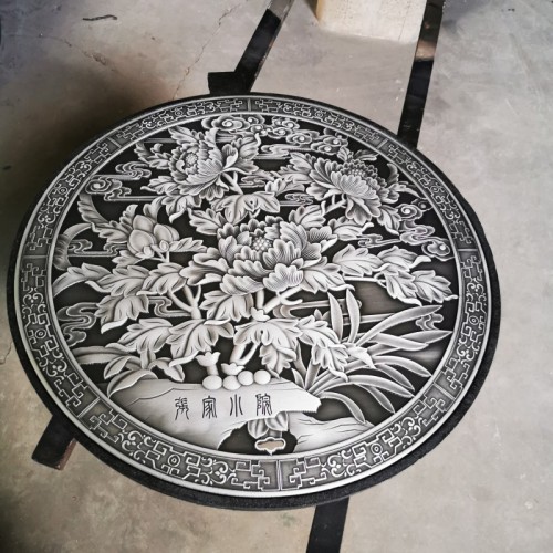 创意园 园林方形彩绘井盖地雕球墨铸铁铸铜复古井盖设计制作
