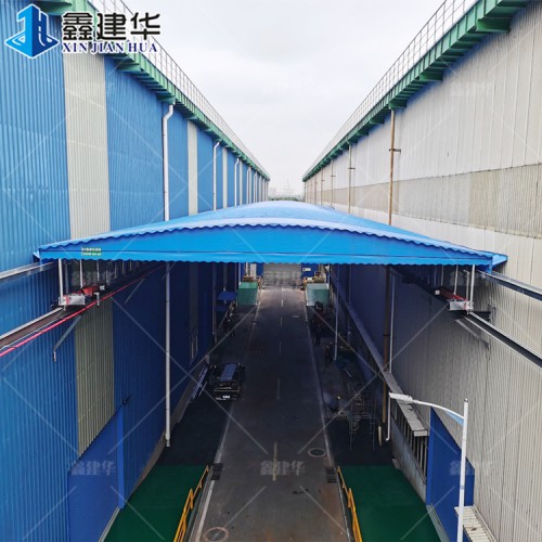 厂区消防通道电动伸缩雨棚 户外仓库移动推拉棚 悬空遮阳蓬加工