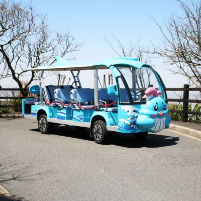 14座蓝色小鲸鱼游览观光车厂家个性化卡通观光车价格