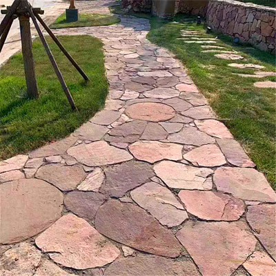 红砂岩碎拼石 红色片石 红色毛石